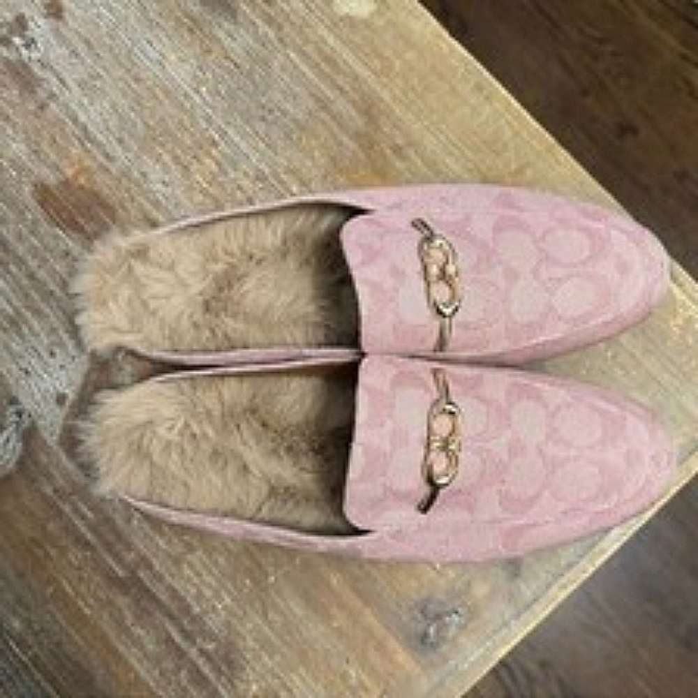 Coach Designer Pink Signature Canvas Fur Lined Sienna Slides Loafers Size 9B - Picture 7 of 11